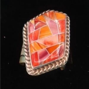 Jay King DRT Sterling Silver Spiny Oyester Mosaic Inlay Ring Size 6